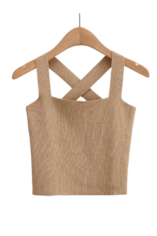 'Cynthia' Sleeveless Cross Back Knitted Top (3 Colors) Sophisticated Women's 