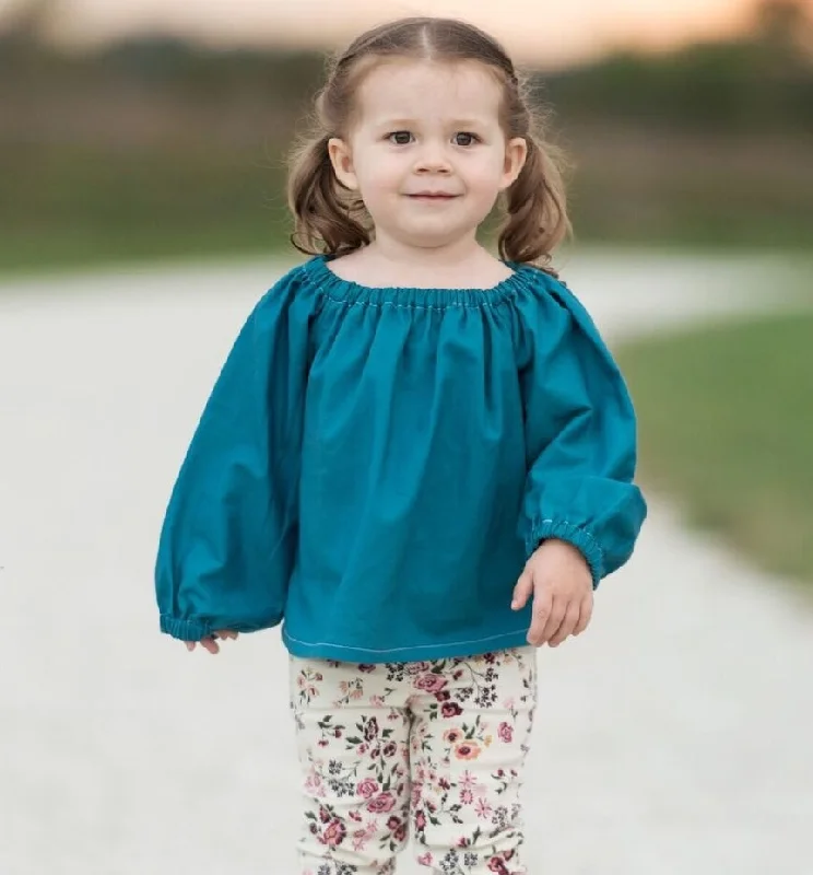 Teal Peasant Blouse Sophisticated Women's Tailored