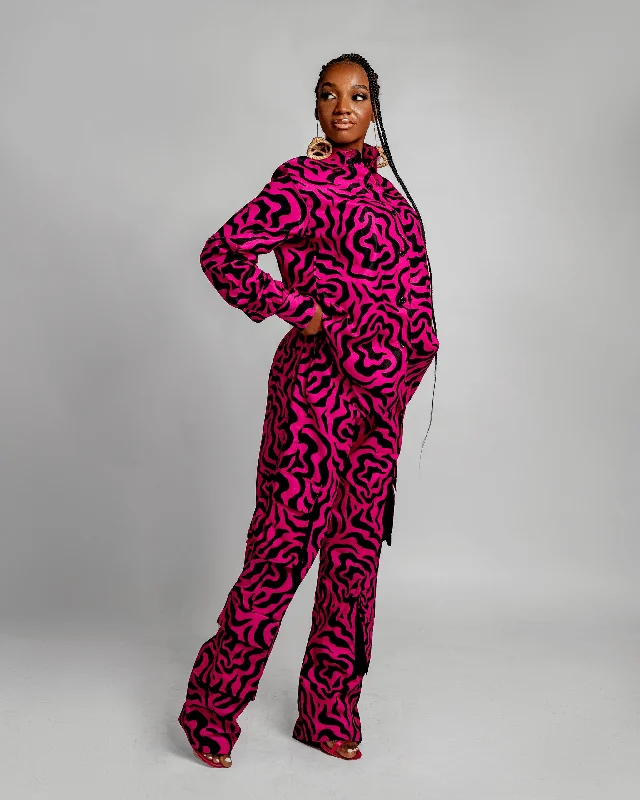 Jolene Long Sleeve Shirt |Pink and Black African Print Monochromatic All - in - one