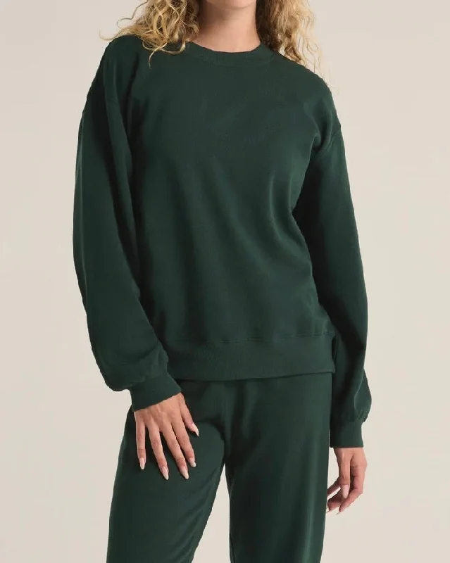 Boyfriend Sweatshirt - Cyprus Green Casual Women's Loose - fitting