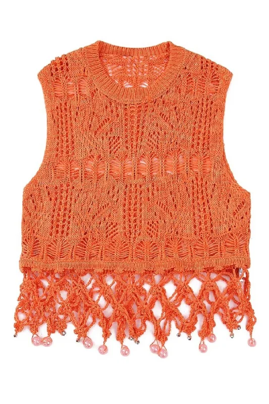 'Marissa' Sleeveless Crochet Round-Neck Knit Top Laid - back Women's Style