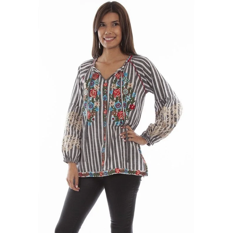 Scully Western Shirt Womens L/S Stripe Blouse Charcoal F0_HC697 Sophisticated Women's Tailored Sophisticated Women's Tailored