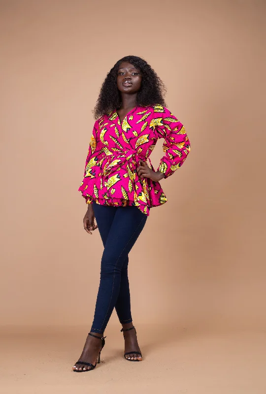Mary Ankara Peplum Top | Pink African Print Trendy Women's 