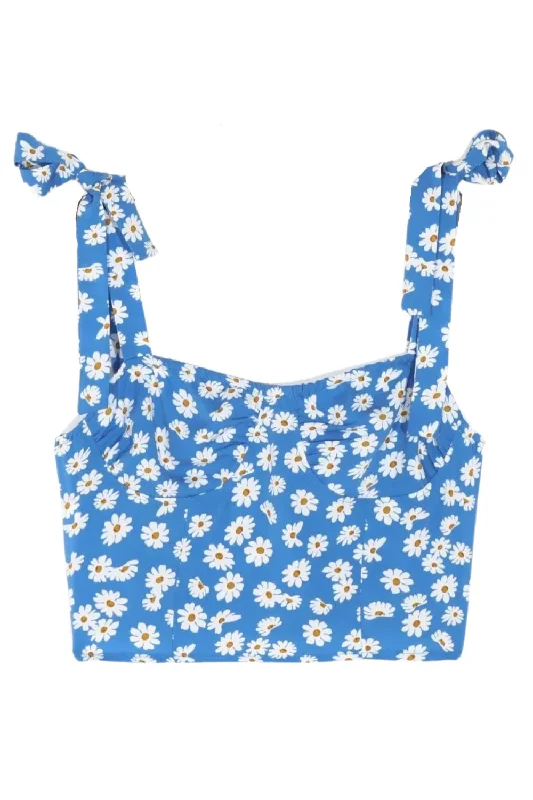 'Katerina' Floral Sleeveless Smocked Crop Top Athletic Women's High - 
