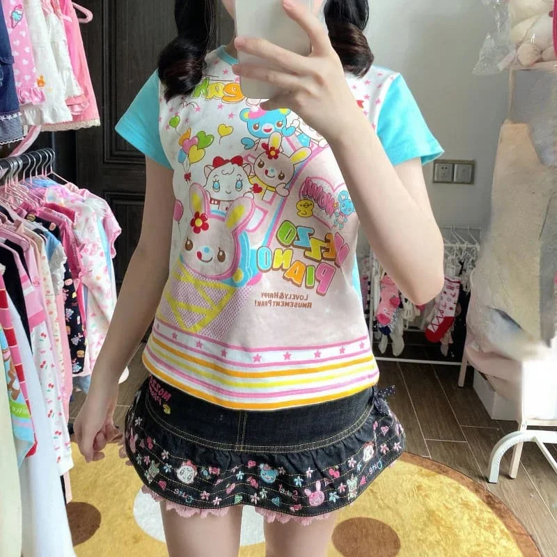 Kawaii Candycore Party Tee Casual Women's Loose - fitting