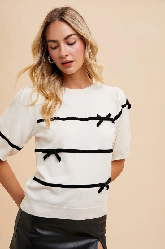 Annie Wear Bow Knit Top Stylish Women's Tropical 