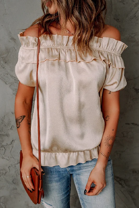 'Sheila' Ruffled Off-Shoulder Short Sleeve Top Earthy Women's 