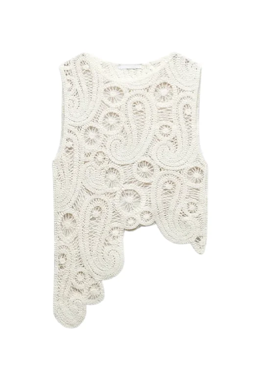 'Ursula' Round-Neck Sleeveless Crochet Top Feminine Women's Soft 