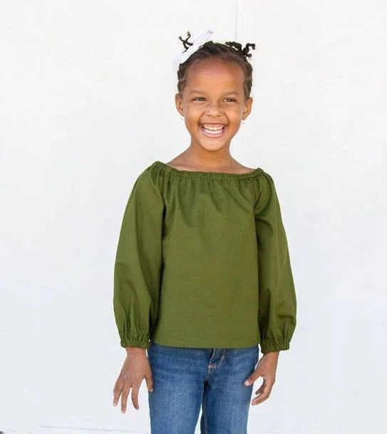 Avocado Green Peasant Blouse Cozy Women's Sherpa - lined