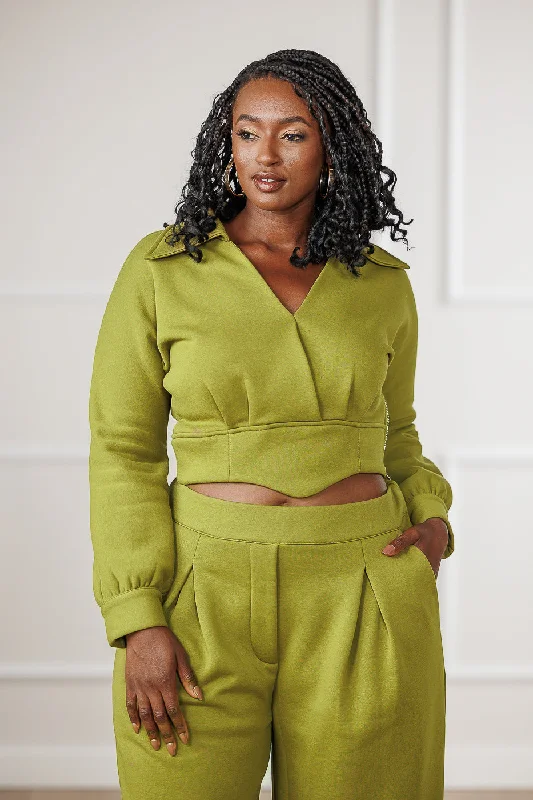 FINAL SALE - Mirah Pleated Surplice Top - Golden Lime Bold Women's Statement
