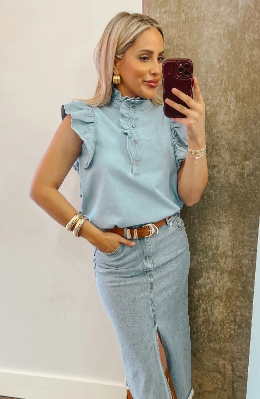 Denim Darling Ruffle Top Bohemian Women's Free