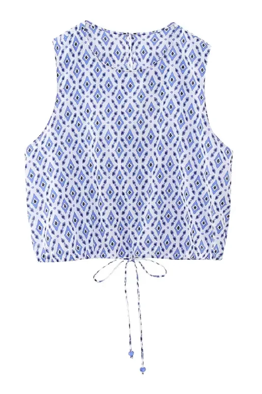 'Arianna' Bow-embellished Printed Top Casual Women's Loose - fitting