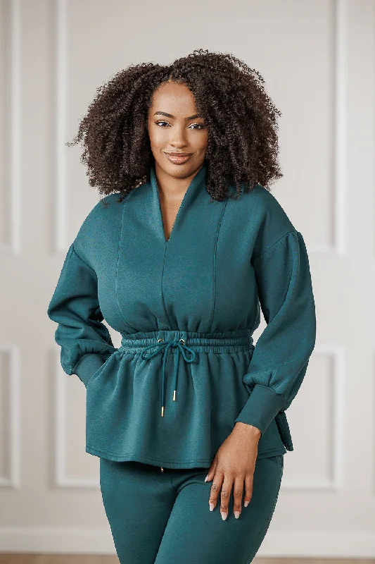 Presley Puff Sleeve Top - Emerald Sleek Women's Metallic