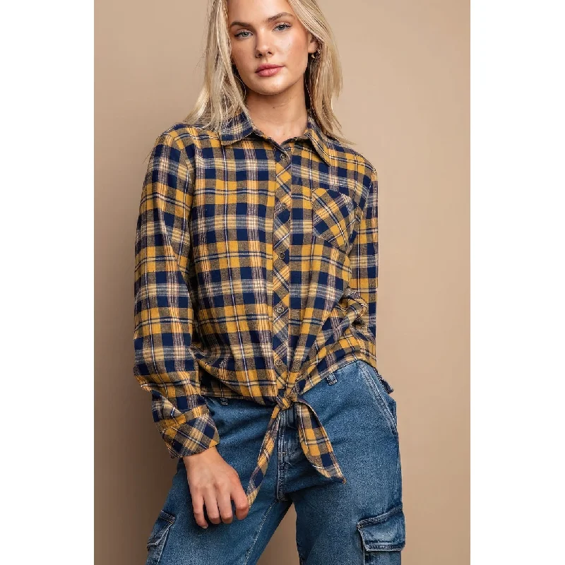 Tie Front Button Down Plaid Shirt With Front Pocket Australian Beach
