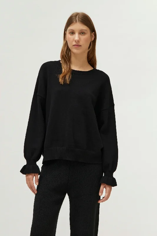 Black Cuff Detail Sweater Elegant Women's 