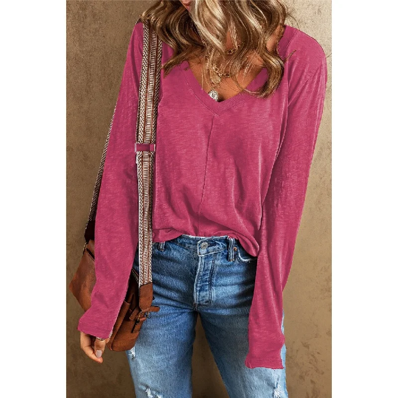 Kinsely V Neck Center Seam Long Sleeve Tee purpose