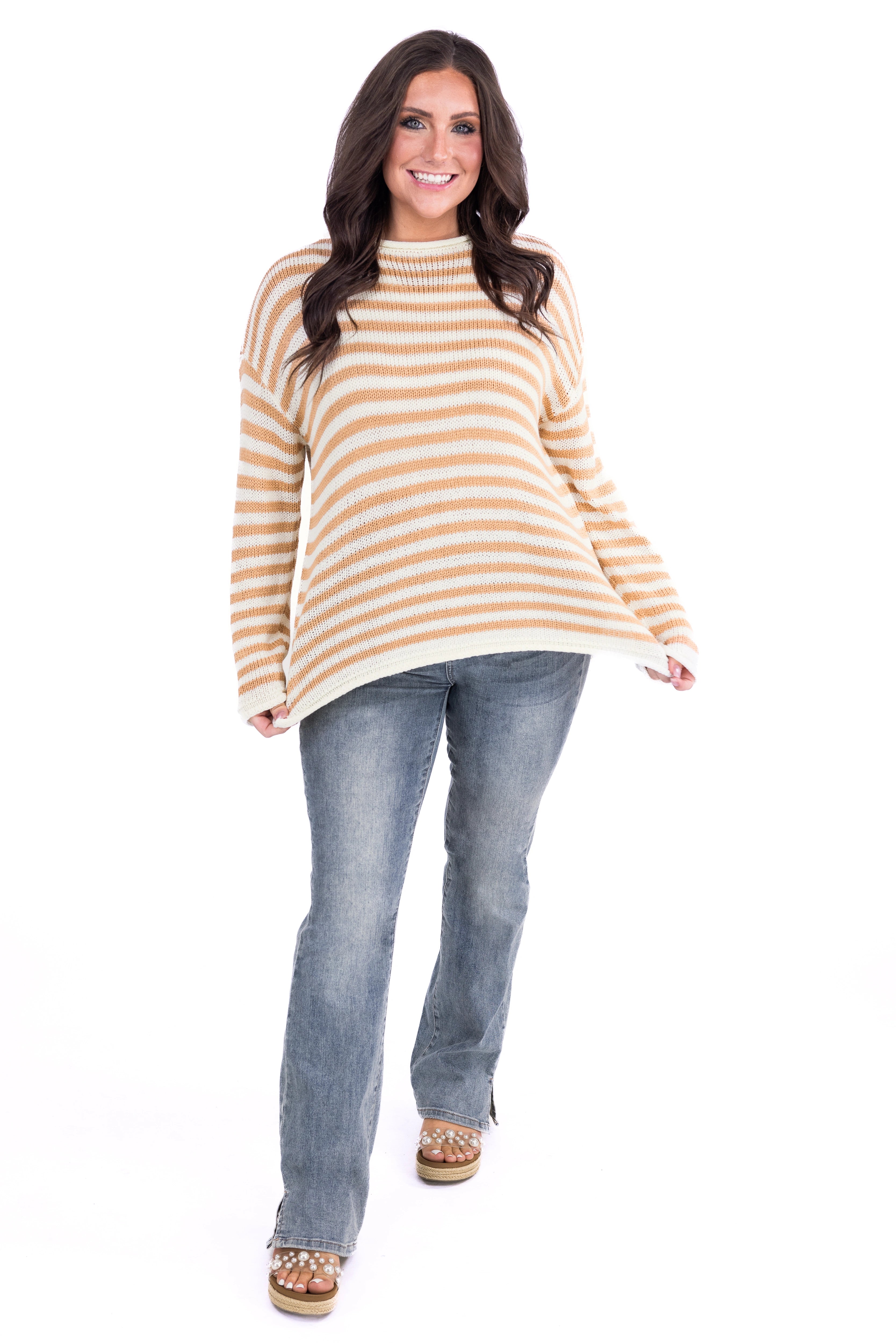 Women's Striped Knit Long Sleeve Top Compression