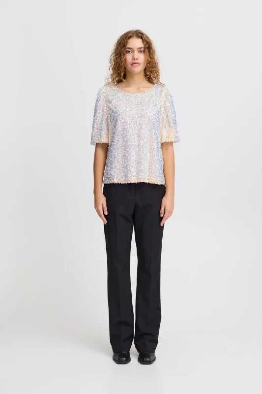 Marelly Short Sleeve Top - Rainbow Sequin Modern Women's 
